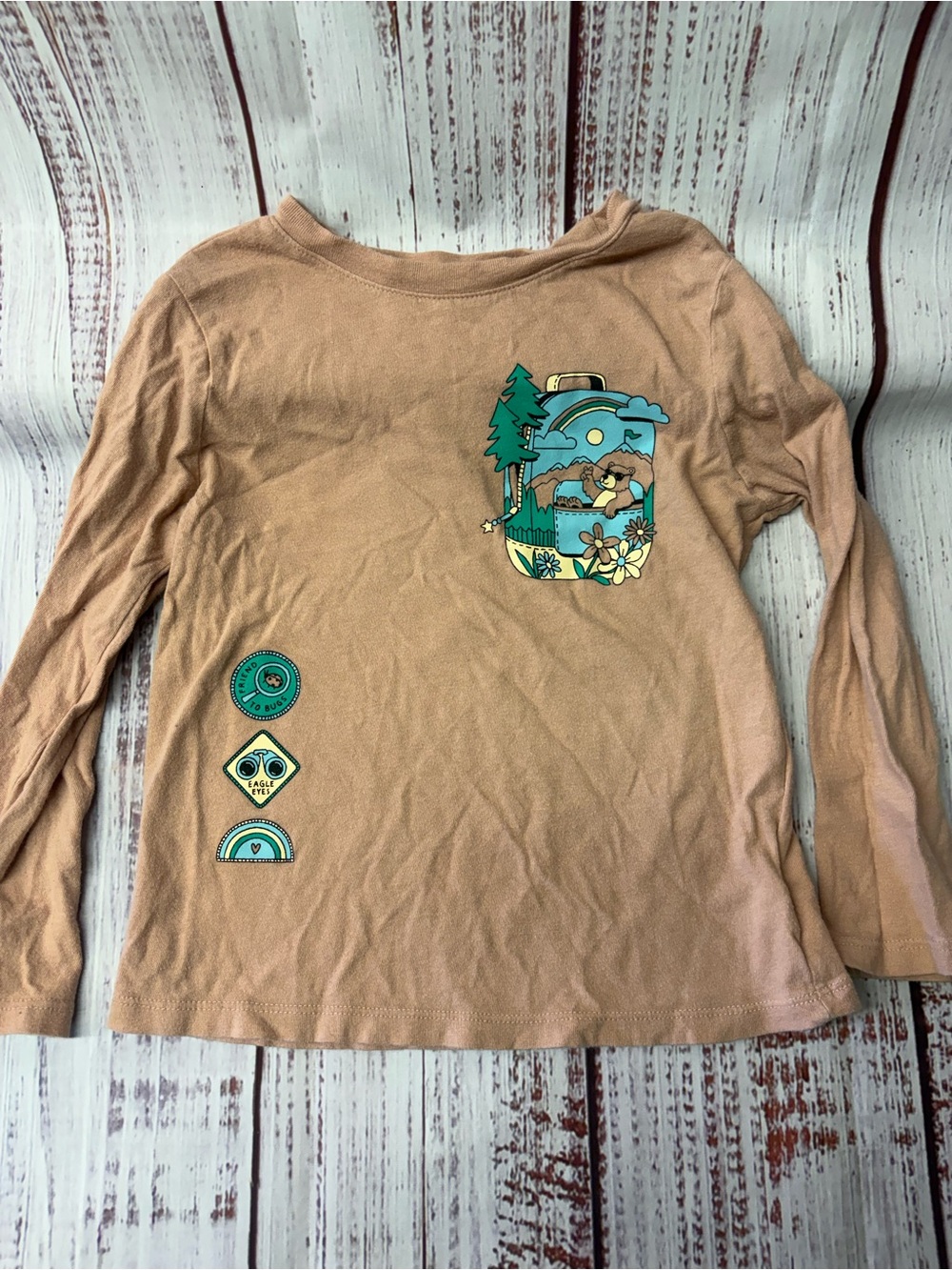 Kids Long-Sleeve Graphic Tee in Light Brown